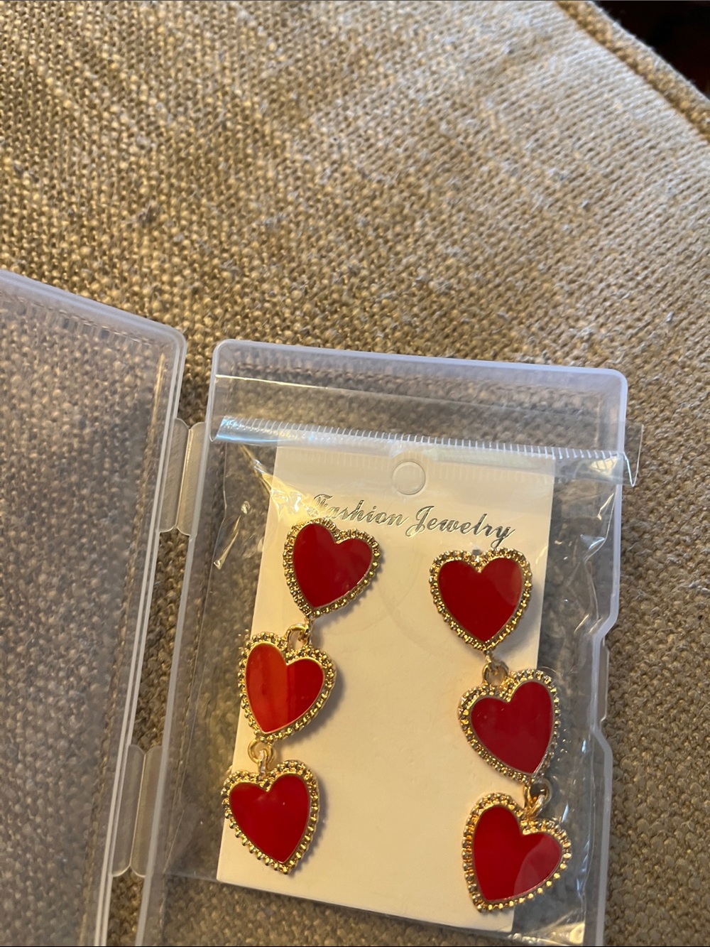 Gold-Tone Red Heart Drop Earrings - Dangle Fashion Jewelry